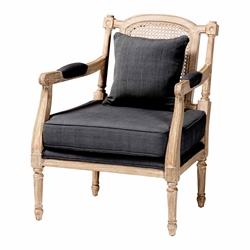 Baxton Studio Clemence French Provincial Grey Fabric Whitewashed Mahogany Wood Armchair